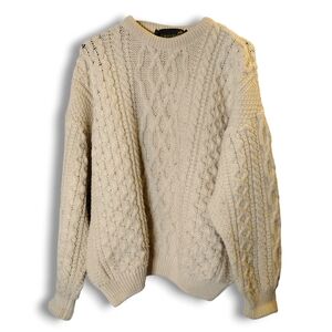 JUMPERS - Y2K Wool Cable Knit Cream Chunky Oversized Sweater Size L